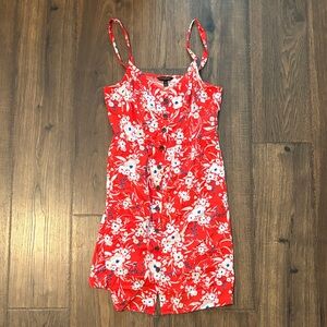 Women's Red Floral Midi Dress - Lightweight Summer Slip